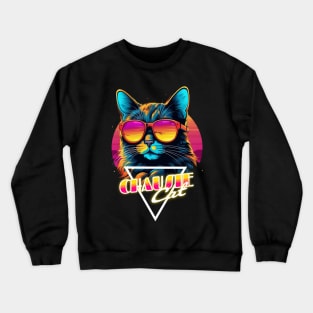 Retro Wave Chausie Cat Miami Shirt Crewneck Sweatshirt